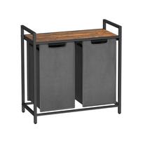 VASAGLE Laundry Basket, 2-Compartment Laundry Hamper, Oxford Fabric, Pull-Out and Removable Washing Bags, Metal Frame, 2 x 46L, 73 x 33 x 72 cm skalūno pilka spalva