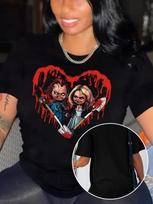 Chucky and Tiffany Horror Heart T-shirt L brown