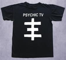 Logo Psychic Tv Band Black Color 100% Cotton Full Size T-shirt S white