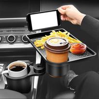 Car Cup Holder Expander Multi-function Drink Holder With Food Table 360-degree Adjustable Base Tray For Snack white