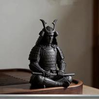 Mini Japanese Samurai Figurine 3D Printed Sitting Posture Bushido Warrior Statue Desktop Ornament Tea Tray Study Shelf Decor one size gray