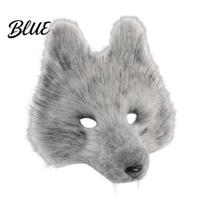 Masque Therian And Tail Set Halloween Cat Fox Cosplay Costume Realistic Role Playing Faux Fur Plush Animal Accessories for Masquerade Party B tamsiai pilka spalva