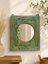 Senovinis mažas medinis sieninis veidrodis – Rustic rankomis tapytas indų sienos dekoras 9.5" x 8" x 1" ( h x l x w ) approx. įvairiaspalvis