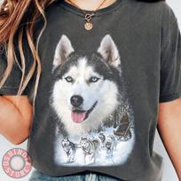 Siberian Husky Shirt and kids tshirt, Alaskan Sled Dog Tee, Winter Snow Dog T-Shirt and kids tshirt, Blue Eyes Husky Graphic, Charcoal Dog Lover Gift 150 white