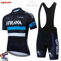 Strava Mens Cycling Jersey Bib Shorts Set Breathable Mesh Riding Kit Road Mountain Bike Small black