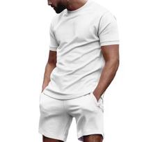 Bird's Eye Short Sleeve T-shirt & 5-Point Shorts Activewear Set white