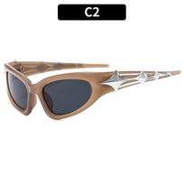 Outdoor UV400 Protection Sunglasses with Four-Point Star Temple Decoration Y2K Sun Glasses for Unisex Retro as pictures gray