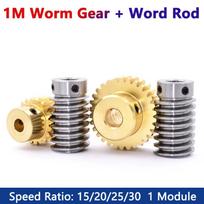 1 Set 1M Turbine Worm Gear with Worm Rod 1 Module 15 20 25 30 Teeth Brass Gear 45# Steel Worm Rod Drive Ratio 1:15/20/25/30 Worm Rod Bore 8mm beige