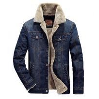 Vyriškas džinsinis švarkas su kailine apykakle, pamušalu, žieminis, šiltas, laisvalaikio, džinsinis paltas M-6XL 5XL mėlyna