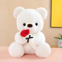 Cute Rose Bear Plush Toy Stuffed Animal Doll Romantic Gift For Girlfriend Valentines Day Birthday And Anniversary Present white
