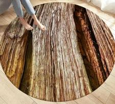 Medžio rašto apvalus kilimas – skalbiamas, neslystantis vaikų žaidimų kilimėlis svetainei, miegamajam, virtuvei ir sofos zonai, namų dekoras Diameter 60cm brown