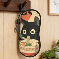 Kawaii Kuro Neko Ramen Bėgimas Akinių dėklas Vyrams Moterims Saulės akinių dėklas Mielas užtrauktuku užsegamas akinių dėžutė Kelioninis akinių dėklas Dangtelis One Size black