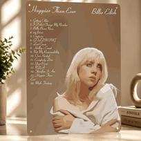 Happier Than Ever  Billie Eilish Personalized D Textured Metal Poster Wall Art Tinplate Sign for Bedroom Decorations Wand Deko 20x30cm（7.8x11.8inch）