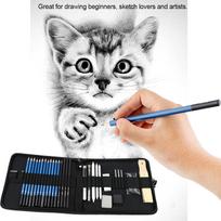 32pcs Set Professional Drawing Pencils Kit Sketching Tool Set Art Supplies with Carry Bag white