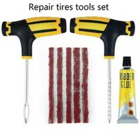 Bicycle Motorcycle Tire Repair Kit - Portable Glue Free Puncture Fix with Bacon Strips & T-Handle Tool for Urgent Trail Cycling yellow