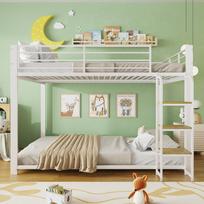 Whisper-Quiet Bunk Bed with Wooden Staircase - 180kg Load-Bearing Metal Children's Bed, Extra High Safety Rail & Sound Insulation, 140*200cm White 204 x 165 x 145 cm balta