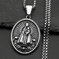 Brazil Nossa Senhora Our Lady of Aparecida Medal Pendant Necklace for Men Women Stainless Steel Gold Color Virgin Mary Jewelry black