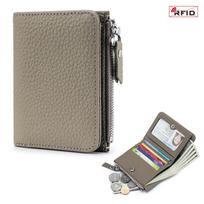 Women's Genuine Leather RFID Card Holder Wallet Fashion Short Clutch Zipper Coin Purse gray