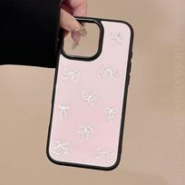 Gilt for IPhone16promax for Apple 15 Mobile Phone Case 13 Glass 14 Light Luxury 17 Pink Bow 12/12pro white