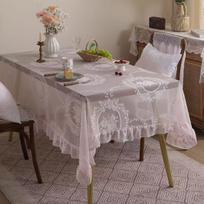 Green Lace Ruffle Edge Tablecloth, Non-Slip And Dust-Proof Table Mat, Premium Dining Table Mat, Tv Cabinet, Coffee Table Polyester 140*100 gray