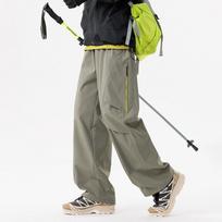 Spring Autumn Elastic Waist Waterproof Cargo Pants Male Loose Casual Solid All-match Straight Trousers Men M gray