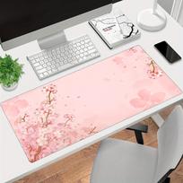 Large Gaming Mouse Pad Pink Japanese Cherry Blossoms Design with Stitched Edges NonSlip Rubber Base Suitable for Home Office 300x800x2mm