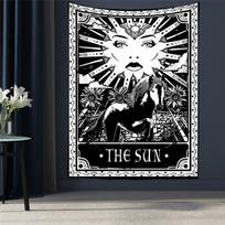Black Tapestry Wall Hanging Psychedelic Sun Tarot Hippie Astrology Background  Room Boho Decor 100x75cm white