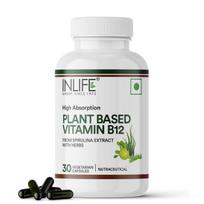 INLIFE Plant Based Vitamin B12 from Spirulina, Moringa Amla Alfalfa Wheat Grass Superfoods, Energy Nerve & Brain Health, Men Women, 30 Veg Capsu