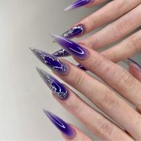 24Pcs French Almond Press On Nails Aurora Glitter Manicure Set Shiny Fake Nails With Drill Design Ready To Wear