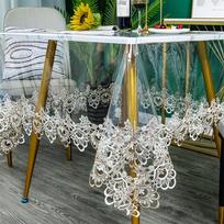 Transparent Soft Glass Lace Tablecloth Soft PVC Dust-proof and Easy To Clean Tablecloth Waterproof Embroidered Square Cushion 80*80cm gray