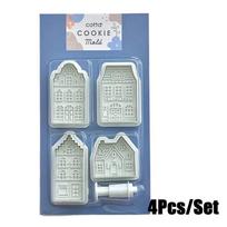 4Pcs/Set Christmas Gingerbread House Cutters Cookie 3D Baking Molds Cake Decoration Pastry Biscuit Stamp Baking Accessories gray