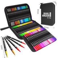 168-Color Double-Ended Graffiti Pens Set with CD Case & Portable Cloth Bag - Easy to Clean Watercolors black