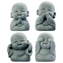 4Pcs New Chinese Style Buddha Statue Cute Little Monk Figurines Desktop Ornaments Monks Buddhism Figurines Little Monk Ornaments gray