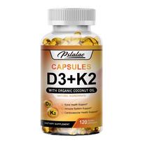 Vitaminas D3+K2 maisto papildas, 120 kapsulių, skatina kalcio absorbciją ir palaiko kaulų sveikatą, imuninę sistemą ir širdies sveikatą. 120