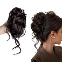Luxeeva® Hair Bun for Women with Bangs | Realistic Brown Black Clip-in Messy Bun Accessory, Natural Juda Hairpiece for Instant Voluminous Hairsty black