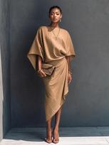 Independence Station Summer New European and American Fashion Bat Sleeve Solid Color Long Dress Women's Clothing S black