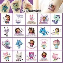 Animacinis 20 vnt. mielų Gabby lėlių namelio kačių tatuiruočių lipdukai Kawaii Anime Vaikams Vandeniui atsparūs tatuiruočių lipdukų rinkinys Vaikams Mergaitei Dovana Žaislas white