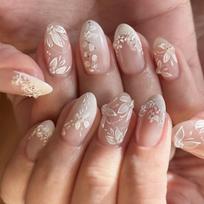 24Pcs White French Almond Press On Nails With Floral Design Simple Stick On Fake Nails For Women gray