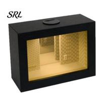 Dust-proof Figure Display Case Wooden LED Picture Frame Night Light, Mirror Illusion Infinite Tunnel Tabletop Lamp, Matte Black Dustproof Depth 1pc