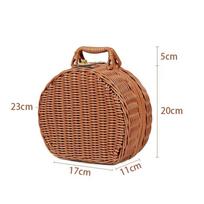 Round Wicker Suitcase Handmade Dust-proof Rattan Woven Luggage Box with Double Handle Anti-impact Sundries Organizer for Home