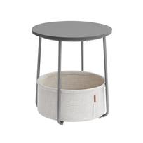 VASAGLE Small Round Coffee Table, Side Table with Fabric Basket, Storage, for Living Room, Bedroom, Bedside Table, Modern Style pilka spalva