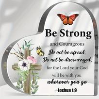 2D Flat, Acrylic Effect/pattern Be Strong and Courageous Sign Encouragement Christian Gifts for Women Faith Inspirational Gifts with Bible Verse for W 10x10cm white