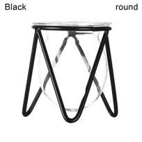 Decoration Plants Frame Hydroponic Vase Terrarium Metal Holder Iron Geometric Pattern Glass Planter black-round black