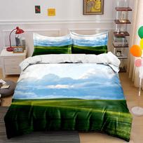Green Hills With Blue Sky And Clouds Bedding Set For Kids Luxury Gift 3Pcs Digital Print Comforter Set Soft Comfortable (as the picture,EU Twin 135X200cm&set) white