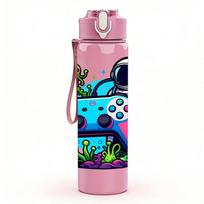 1PC Plant Decor Game Controller Graphic 750ml Color Plastic Water Bottle Leakproof Flip Straw Lid For Sports Office Home Use Pack of 1 blue