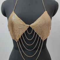LQ198 Women's Classic Style Alluring Metal Gold Backless Strap Bra Multi-layer Metal Chain Vest Chain Top auksas