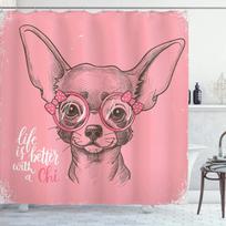 Chihuahua Dog Shower Curtain, Relaxing And Lying In Wellness Spa Fashion Puppy Comic Fabric Bathroom Decor Sets W60H190(CM)-1 Pcs pink
