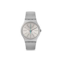 Swatch Originals Quartz Watch Waterproof Striped Design 41mm Gray Dial Plastic Case Silicone Strap Unisex watches SUOM114 Gray White white