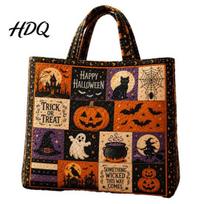 Versatile Everyday Carry Bag Halloween Quilted Tote Bag Pumpkin Ghost Cat Print Shoulder Stylish Daily Use I multi