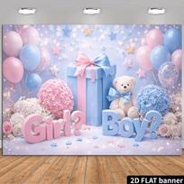 2D Blush Rose Flower Cute Bear Gift Balloon Tapestry Pregnancy Reveal Home Decor Background Fabric 82.7x59inch/210*150cm white